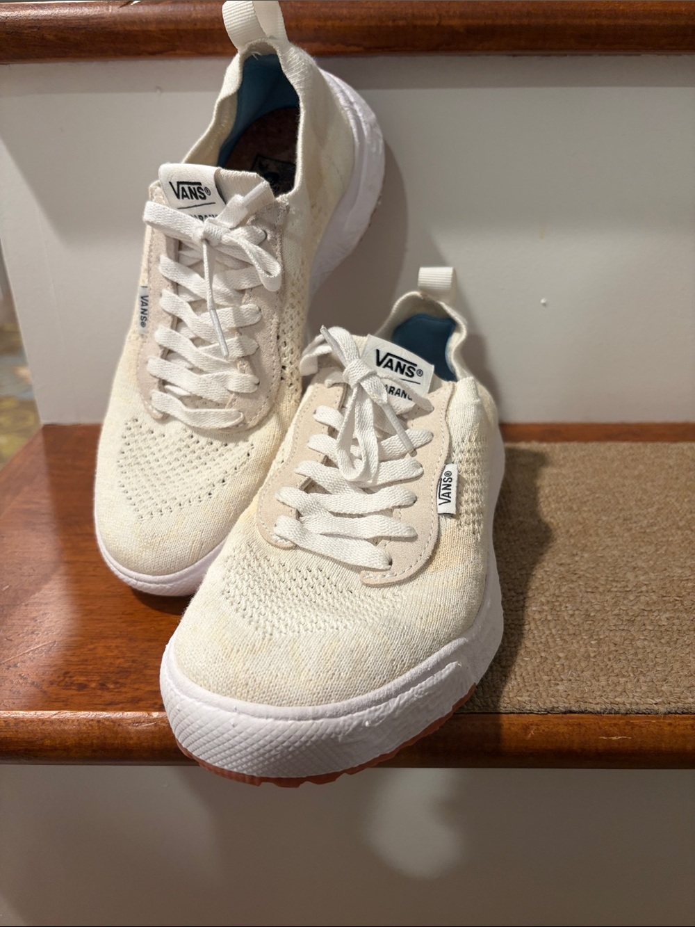 Vans Off The Wall Cream Knit Lace-Up Sneakers